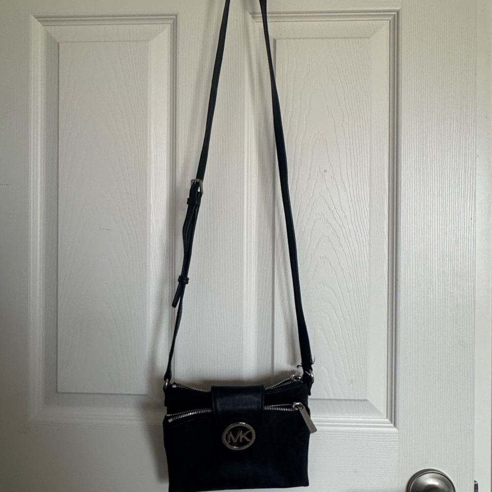 Michael Kors Black Leather Crossbody Bag with Adjustable Strap